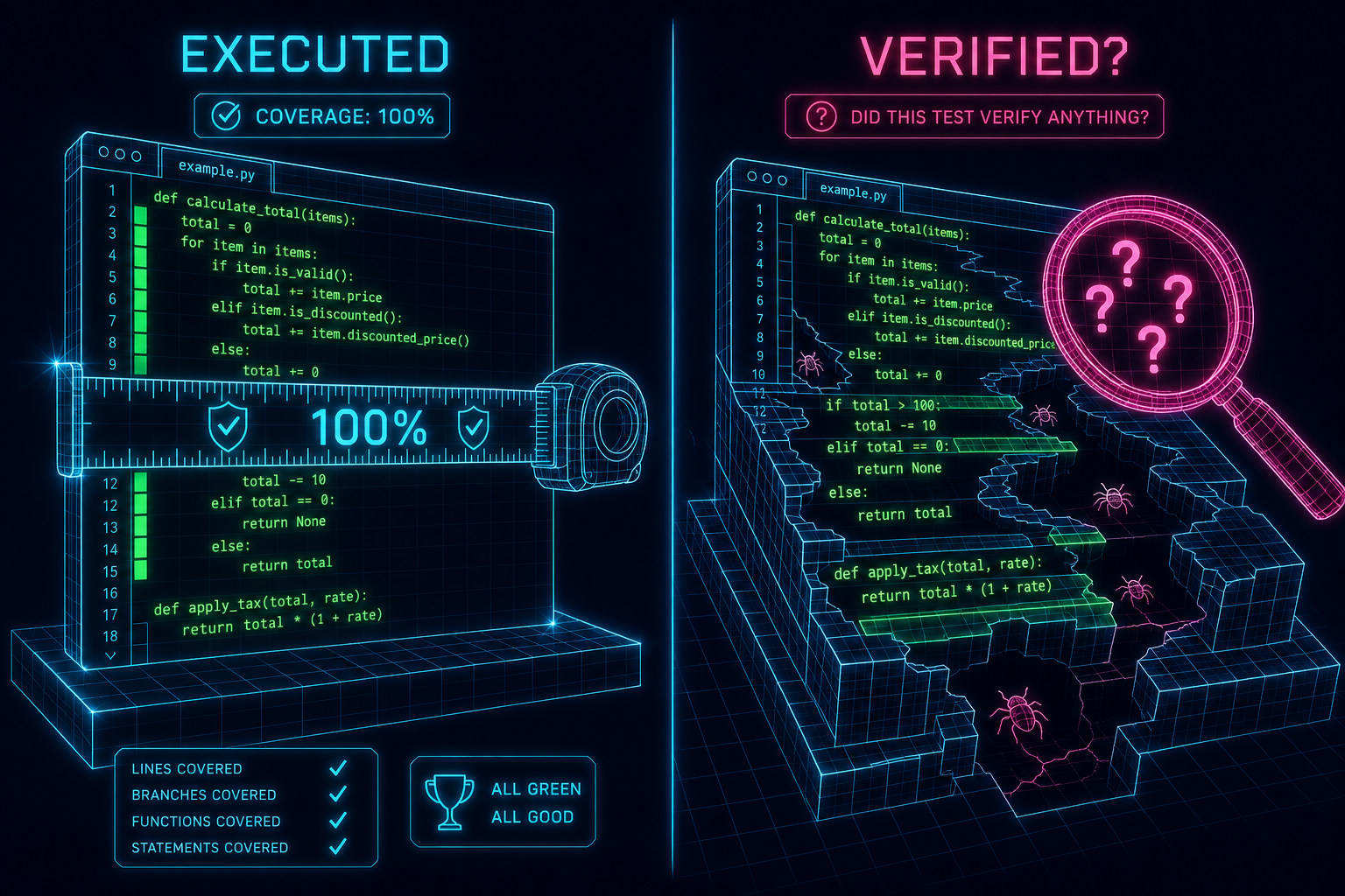 Coverage measures execution, not verification