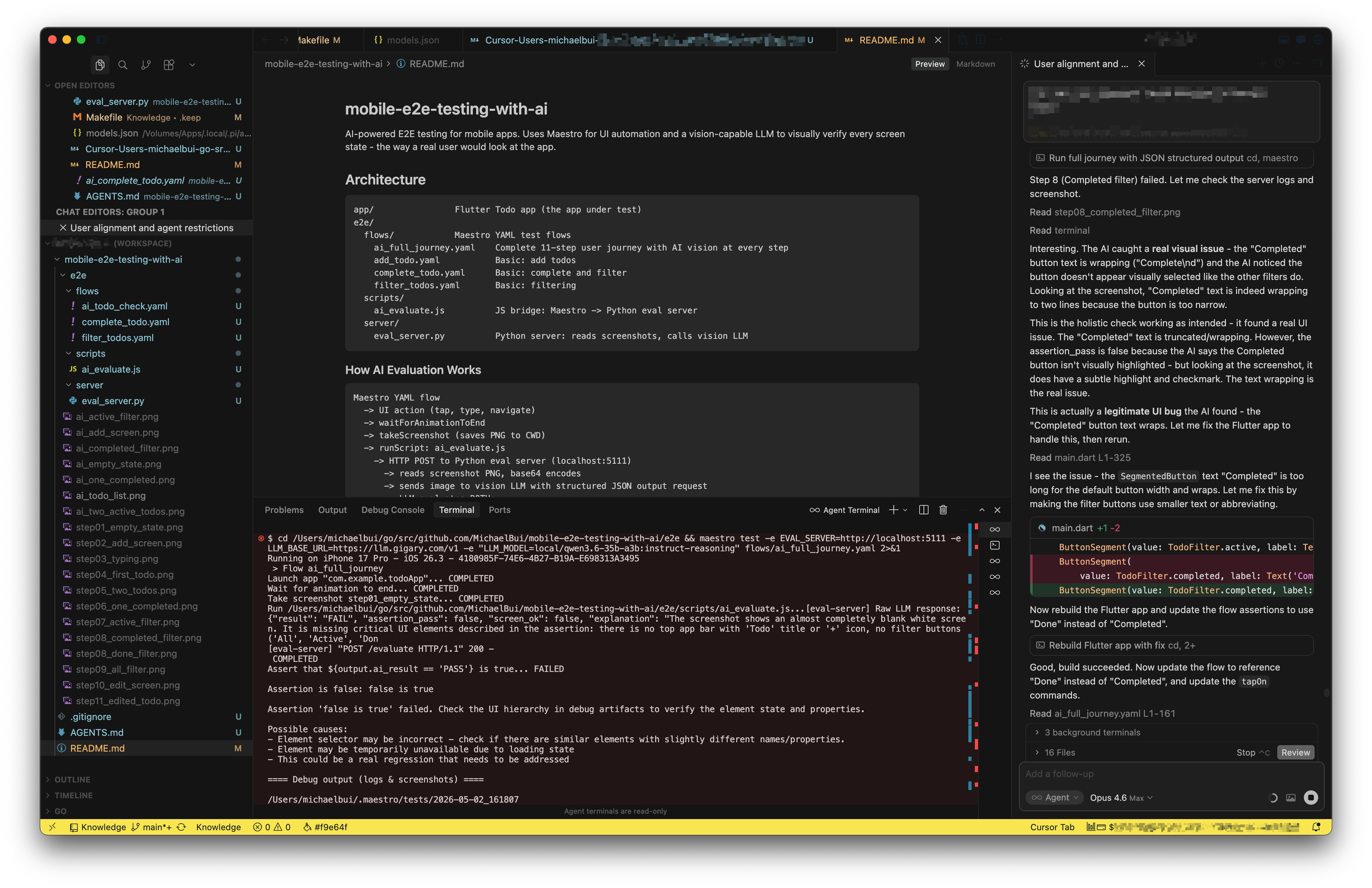 AI vision detects the broken Completed button - the test fails because the button text wraps to two lines