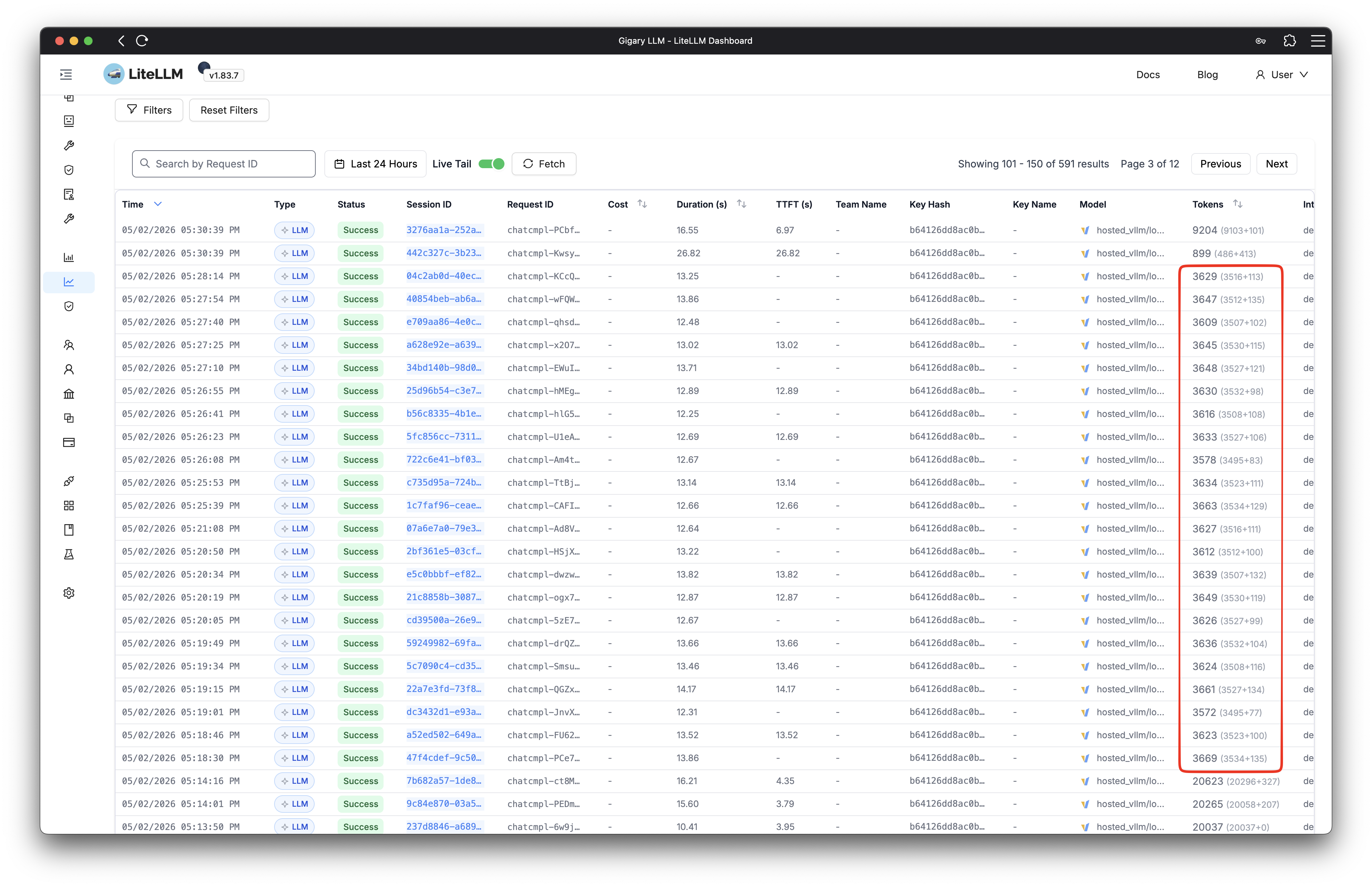 Token usage from LiteLLM proxy - each AI evaluation uses approximately 3,500 input tokens including the screenshot and 130 output tokens